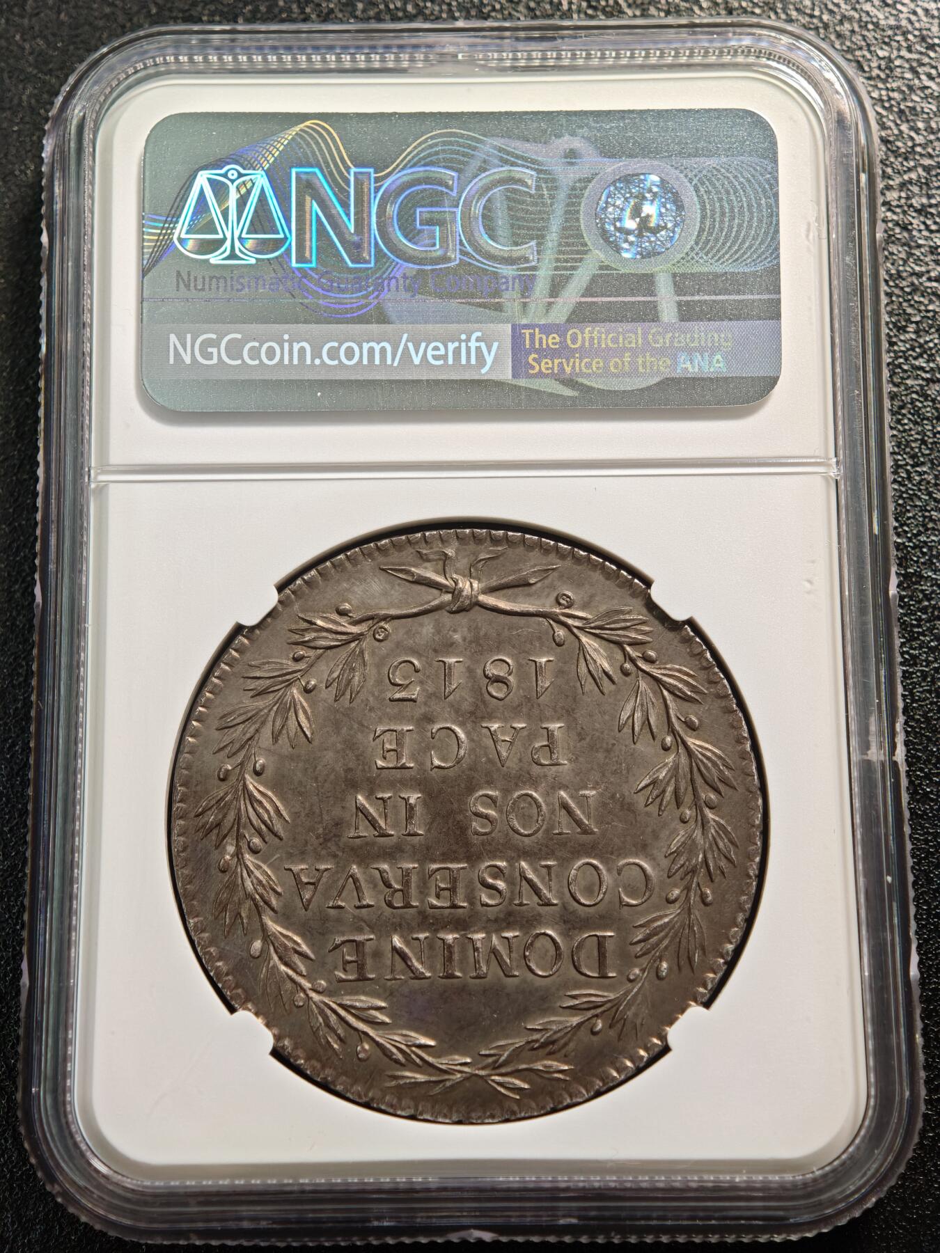 【德藏】世界币章拍卖第165期（拍品征集中~欢迎藏友联系） 1813年 瑞士苏黎世40巴增大银币 NGC UNC