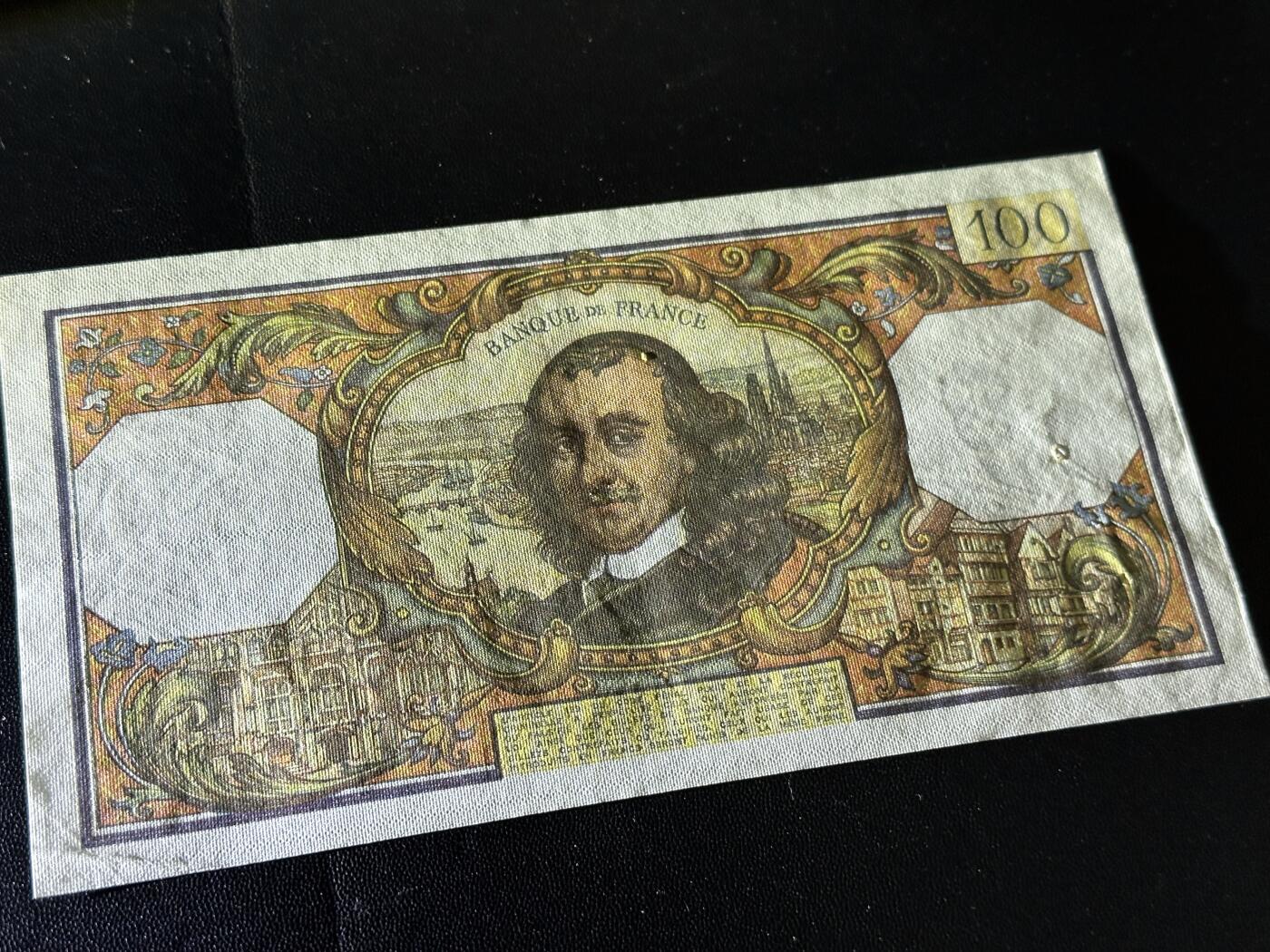 《外钞收藏家》第六百一十期（新年假期场/年后快递恢复正常再发货）（长期征集拍品、欢迎藏友们联系合作） 1975年法国100法郎 高乃依 非全新 品相如图