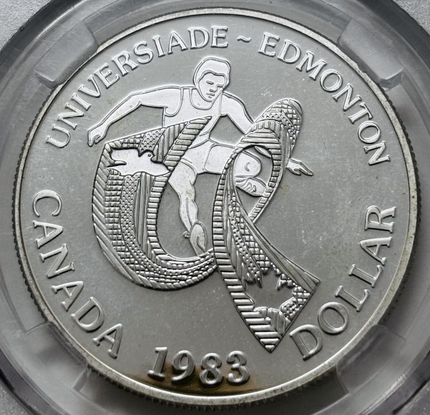 【金马踏春，泉马奔腾】2026 年新年贺岁场，（定于年初五接财神截拍）祝各位老板马到成功，马上有钱，愿岁岁平安喜乐顺遂 1983 年加拿大艾蒙顿大学运动会一元纪念银币 23.3 克 500 银 MS70 冠军分