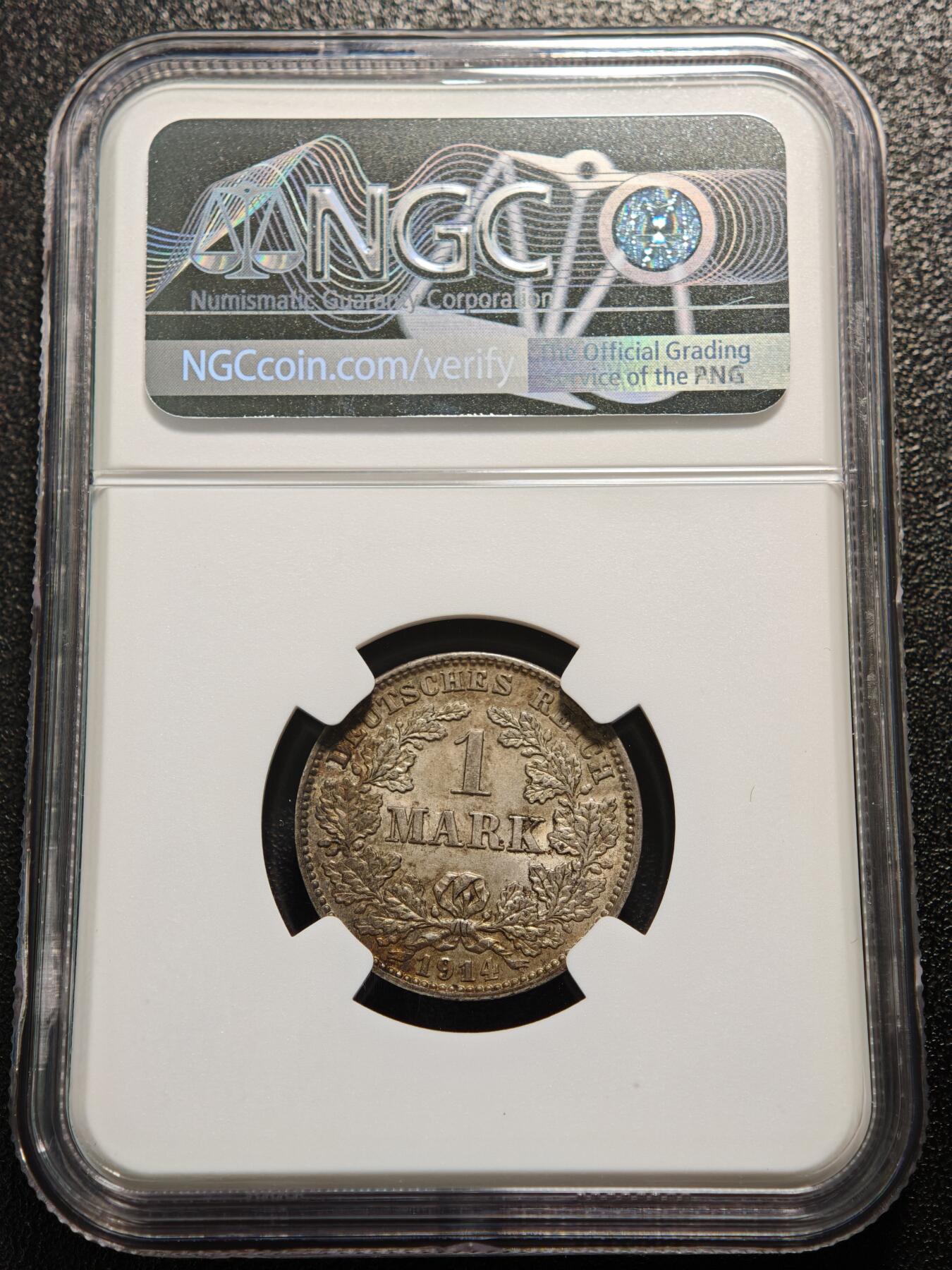 【德藏】世界币章拍卖第165期（拍品征集中~欢迎藏友联系） 1914年 德国威廉二世J版1马克银币 NGC MS61