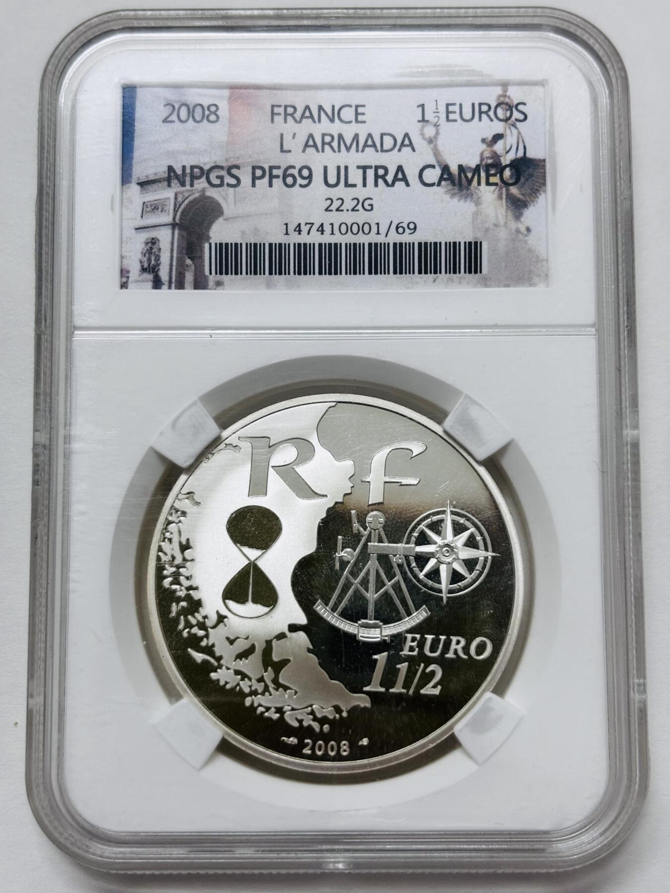 【金马踏春，泉马奔腾】2026 年新年贺岁场，（定于年初五接财神截拍）祝各位老板马到成功，马上有钱，愿岁岁平安喜乐顺遂 NPGS 评级 PF69 亚军分 2008 年法国 1-1/2 欧元精制纪念银币，22.2 克 900 银