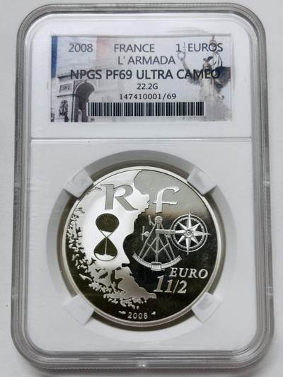 【金马踏春，泉马奔腾】2026 年新年贺岁场，（定于年初五接财神截拍）祝各位老板马到成功，马上有钱，愿岁岁平安喜乐顺遂 - NPGS 评级 PF69 亚军分 2008 年法国 1-1/2 欧元精制纪念银币，22.2 克 900 银