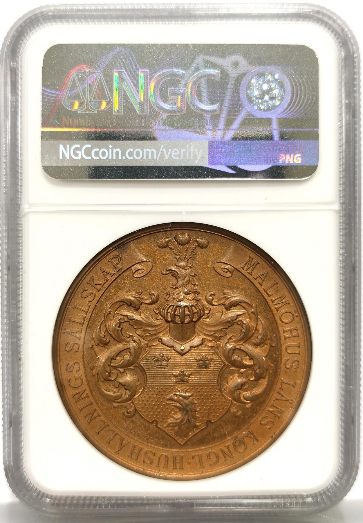 博洋堂蛇年收官专场暨第161期（全场包邮） NGC MS62BN 瑞典畜牧业育种铜质奖章，43mm，加厚盒