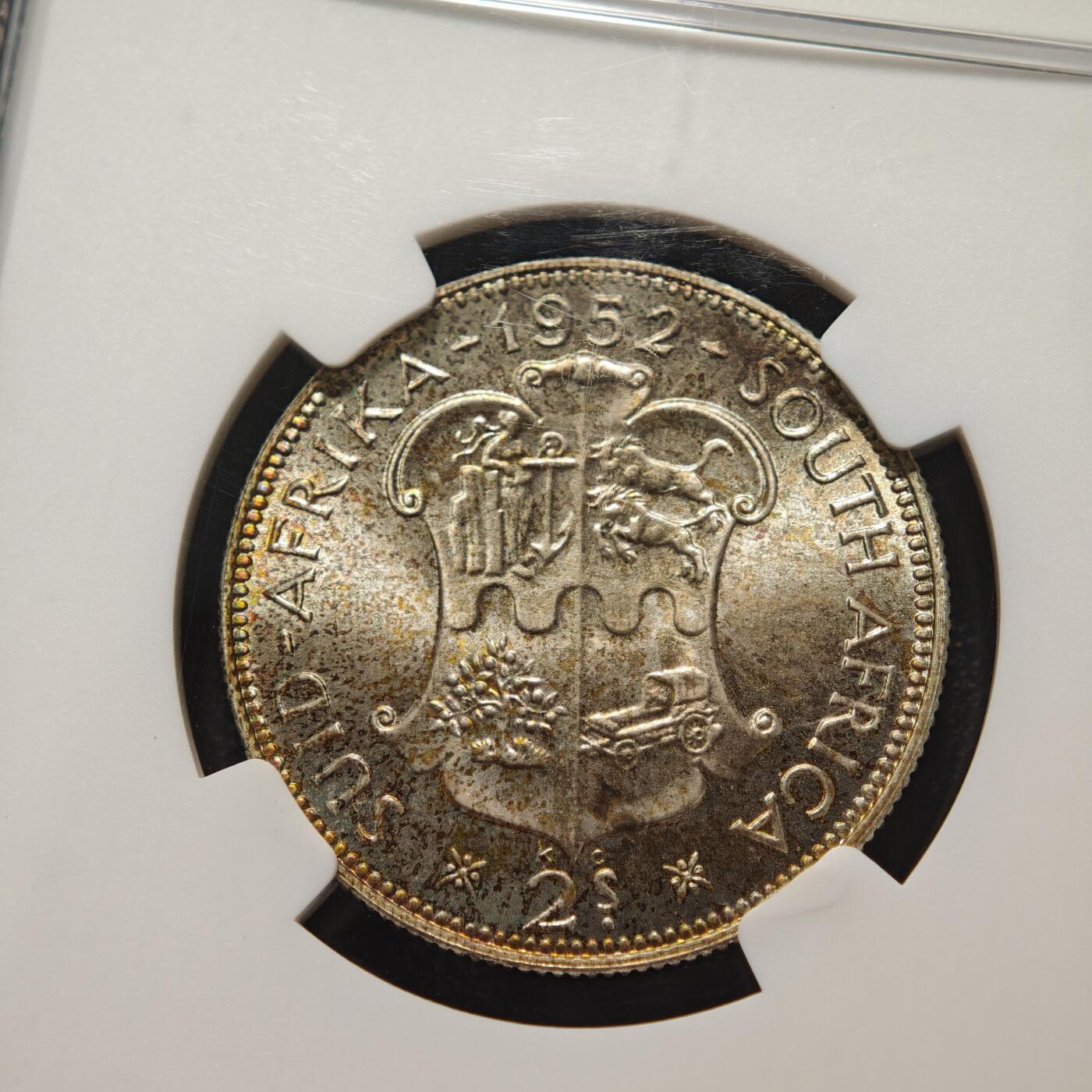 【德藏】世界币章拍卖第165期（拍品征集中~欢迎藏友联系） 1952年 英属南非乔治六世末年版2先令银币 NGC MS64