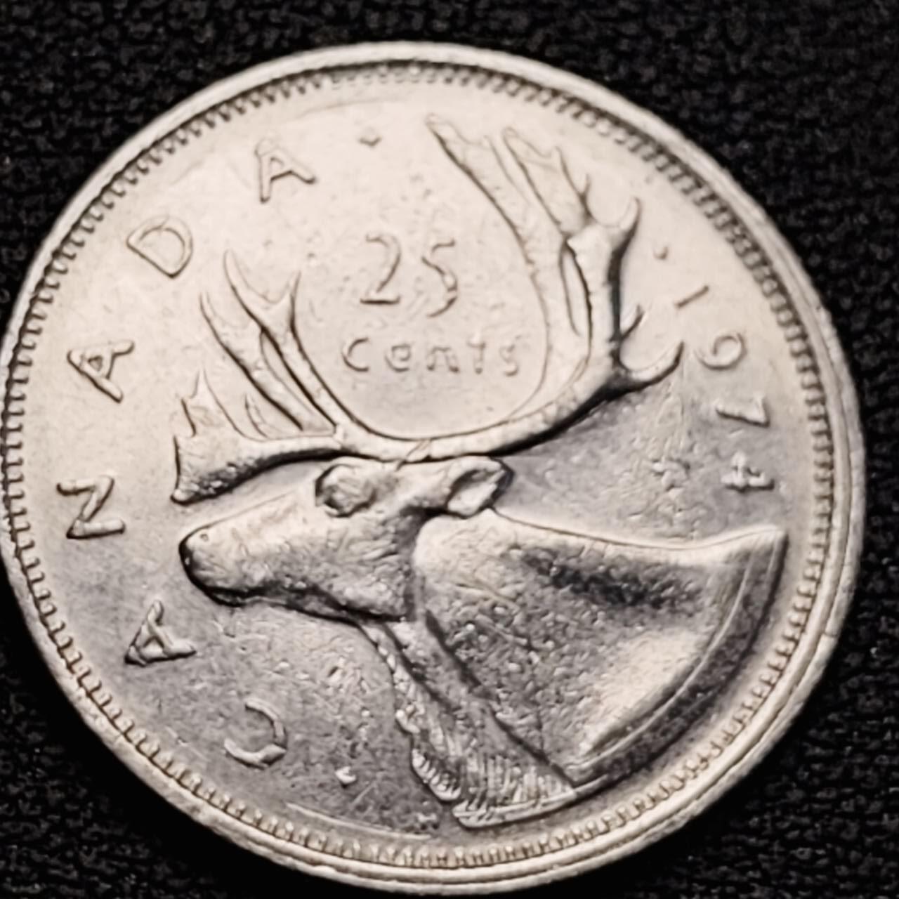 泉币菌-第186场- 小年快乐 精品福利场（本周五和之前的 2月14日发货） 高币值 加拿大1974年1/4加拿大元 伊丽莎白二世 驯鹿 24mm 