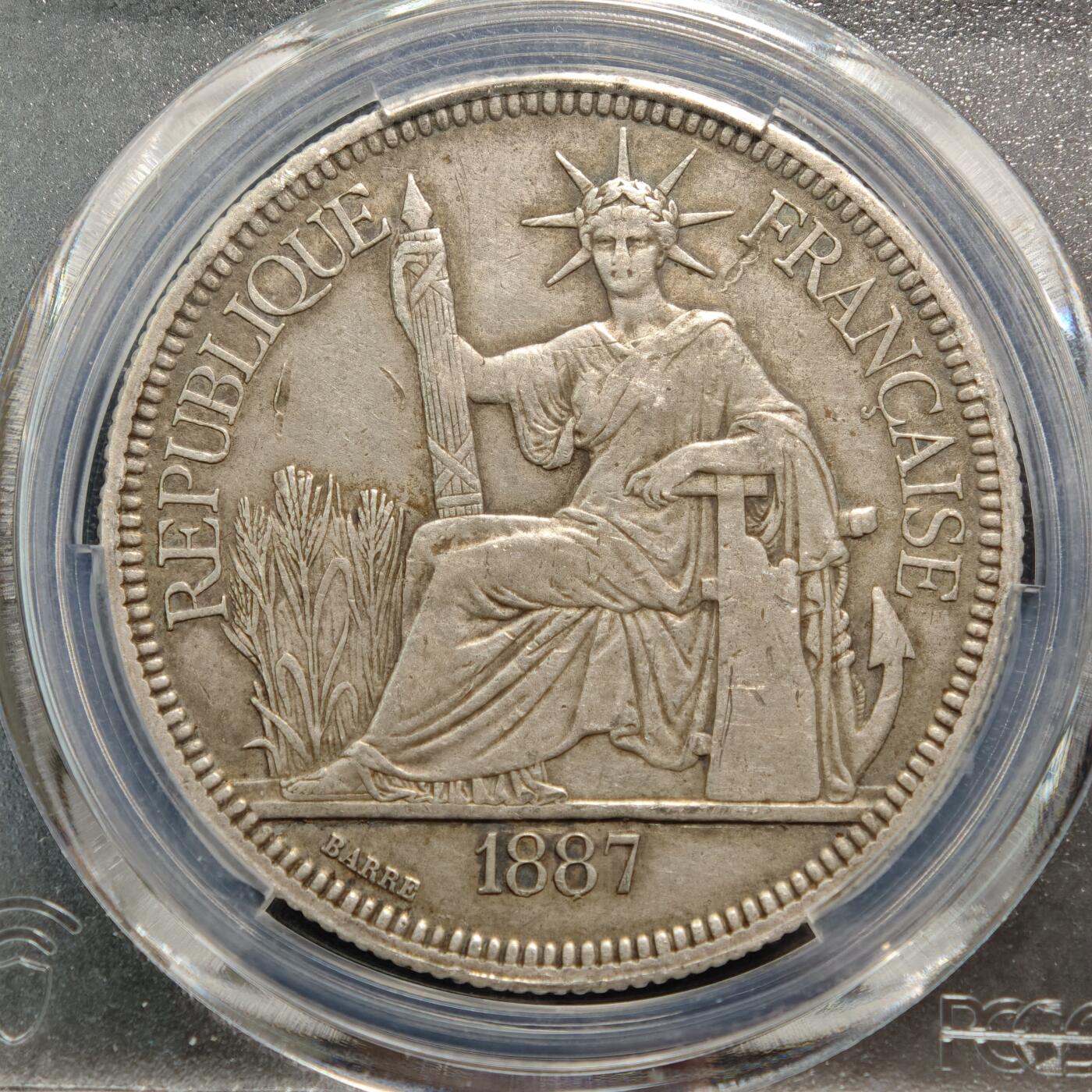 【德藏】世界币章拍卖第165期（拍品征集中~欢迎藏友联系） 1887年 法属印度支那A版加重坐洋银币 PCGS XF