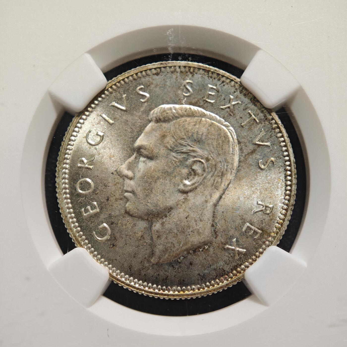 【德藏】世界币章拍卖第165期（拍品征集中~欢迎藏友联系） 1952年 英属南非乔治六世末年版2先令银币 NGC MS64