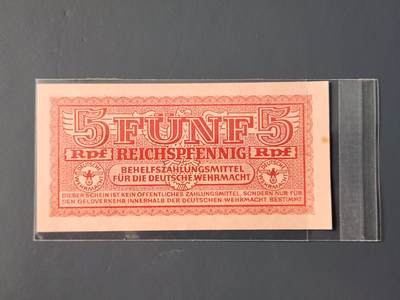 2月10号晚上8点 外国纸币自动截拍第23场 - 德国早期 德意志 1940年 5芬尼 新品有个黄点