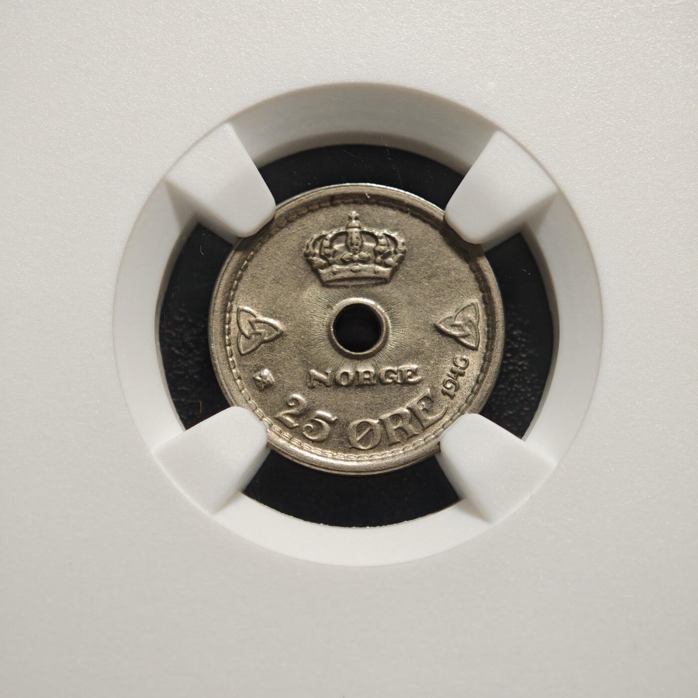 【德藏】世界币章拍卖第165期（拍品征集中~欢迎藏友联系） 1946年 挪威25欧尔镍币 NGC MS63