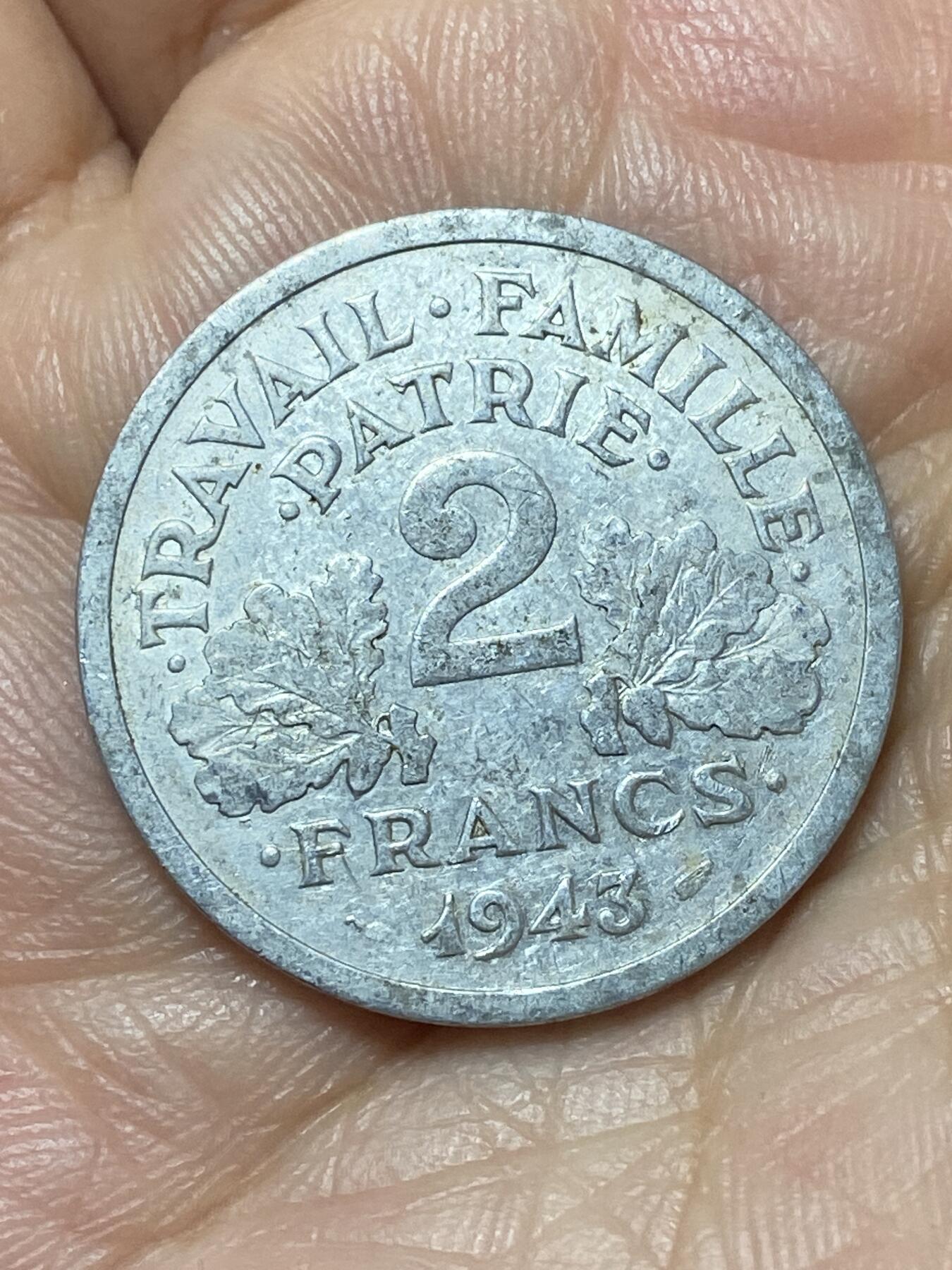 2026年第二十二场(总第一百九十一场）外国好品散币场(免佣金) 法国1943年2法郎(维希傀儡政府时期)