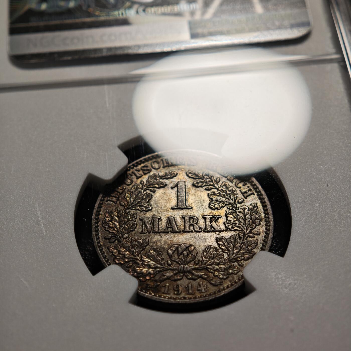 【德藏】世界币章拍卖第165期（拍品征集中~欢迎藏友联系） 1914年 德国威廉二世J版1马克银币 NGC MS61