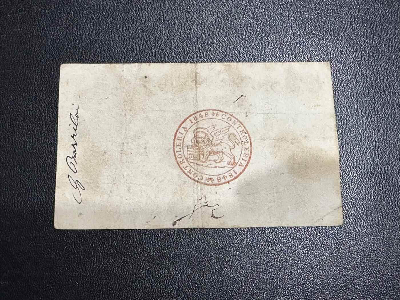 《外钞收藏家》第六百一十期（新年假期场/年后快递恢复正常再发货）（长期征集拍品、欢迎藏友们联系合作） 1848年意大利威尼斯王国2里拉 非全新 品相如图