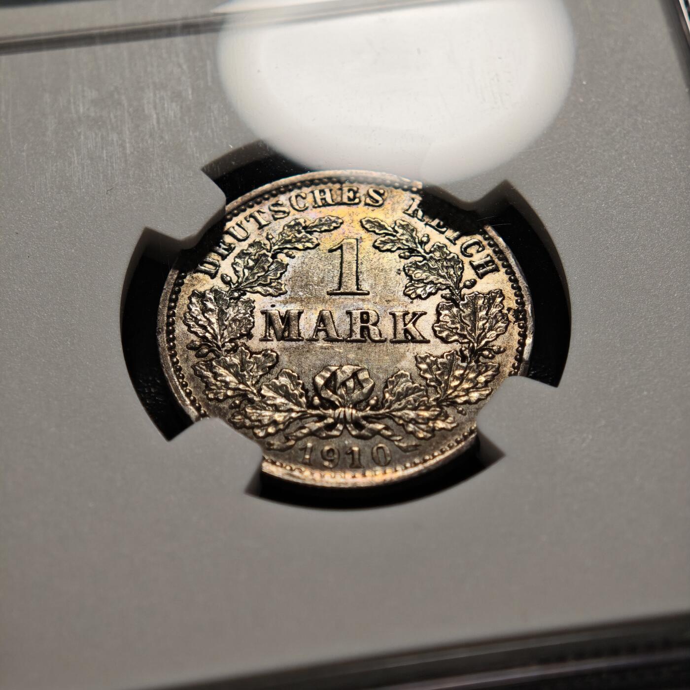 【德藏】世界币章拍卖第165期（拍品征集中~欢迎藏友联系） 1910年 德国威廉二世D版1马克银币 NGC MS61