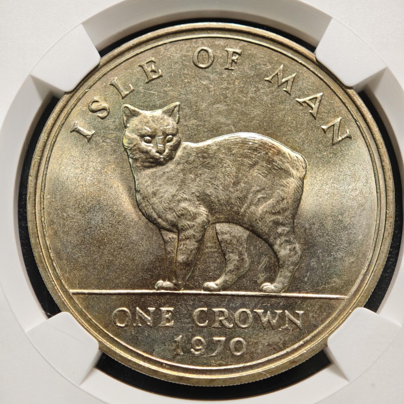 【德藏】世界币章拍卖第165期（拍品征集中~欢迎藏友联系） 1970年 马恩岛猫系列1克朗纪念镍币 NGC MS65