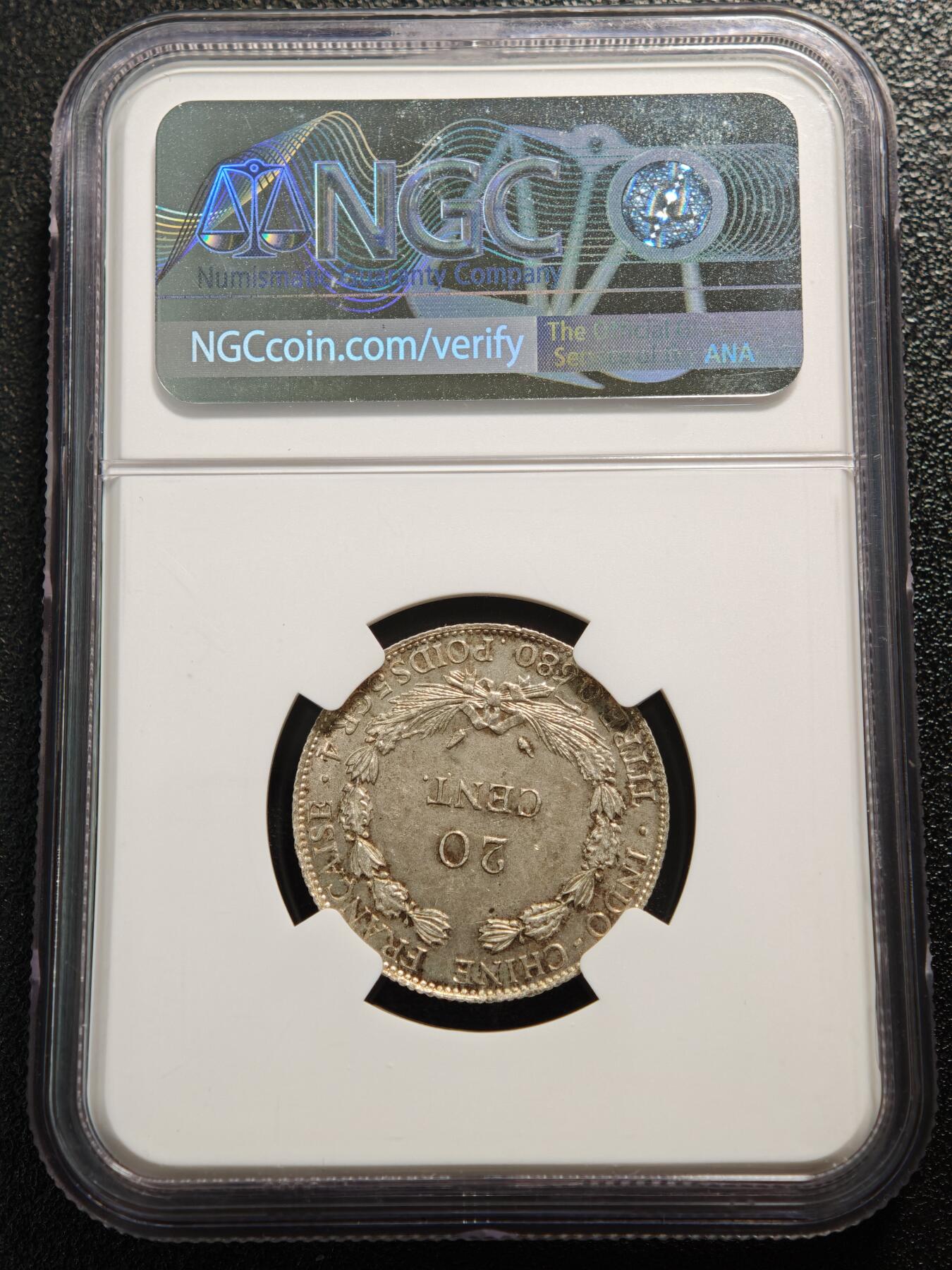 【德藏】世界币章拍卖第165期（拍品征集中~欢迎藏友联系） 1937年 法属印度支那坐洋20分银币 NGC MS63