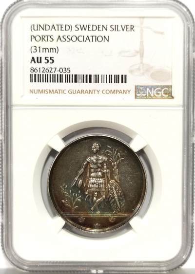 博洋堂蛇年收官专场暨第161期（全场包邮） - NGC AU55 瑞典港口协会银质奖章，31mm