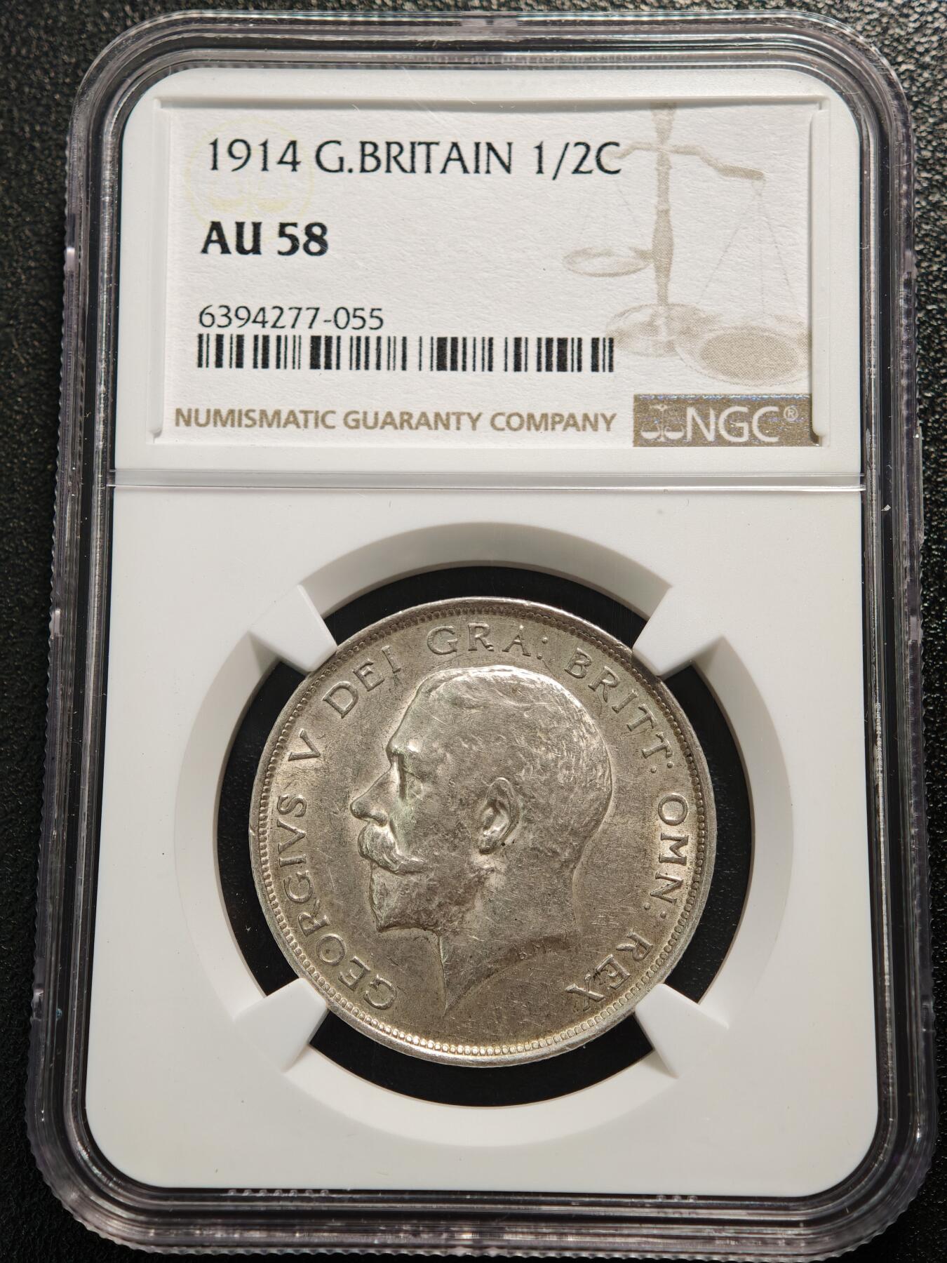 【德藏】世界币章拍卖第165期（拍品征集中~欢迎藏友联系） 1914年 英国乔治五世1/2克朗 NGC AU58