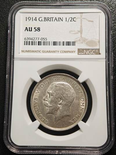 【德藏】世界币章拍卖第165期（拍品征集中~欢迎藏友联系） - 1914年 英国乔治五世1/2克朗 NGC AU58