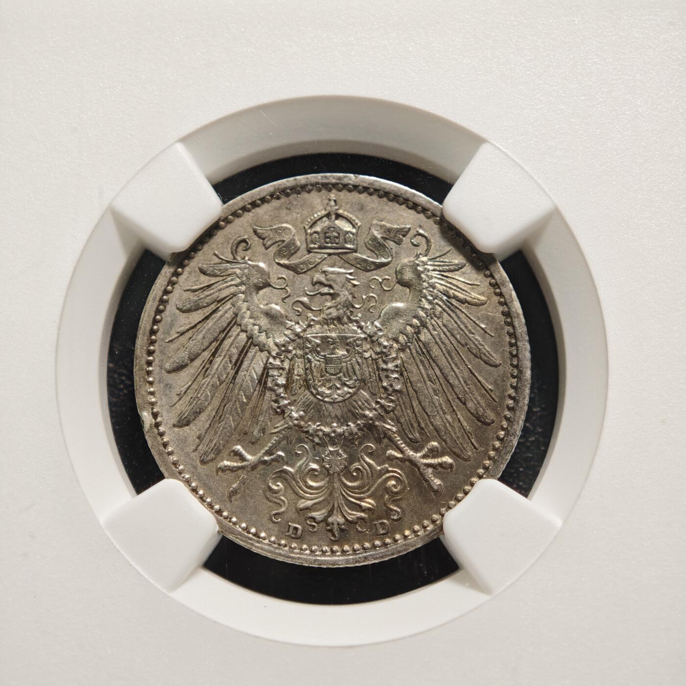 【德藏】世界币章拍卖第165期（拍品征集中~欢迎藏友联系） 1910年 德国威廉二世D版1马克银币 NGC MS61