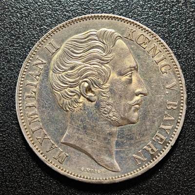 【德藏】世界币章拍卖第165期（拍品征集中~欢迎藏友联系） - 1855年 德国巴伐利亚王国马克西米利安二世圣母抱婴2盾银币 直径约：36.1mm；重约：21.1g