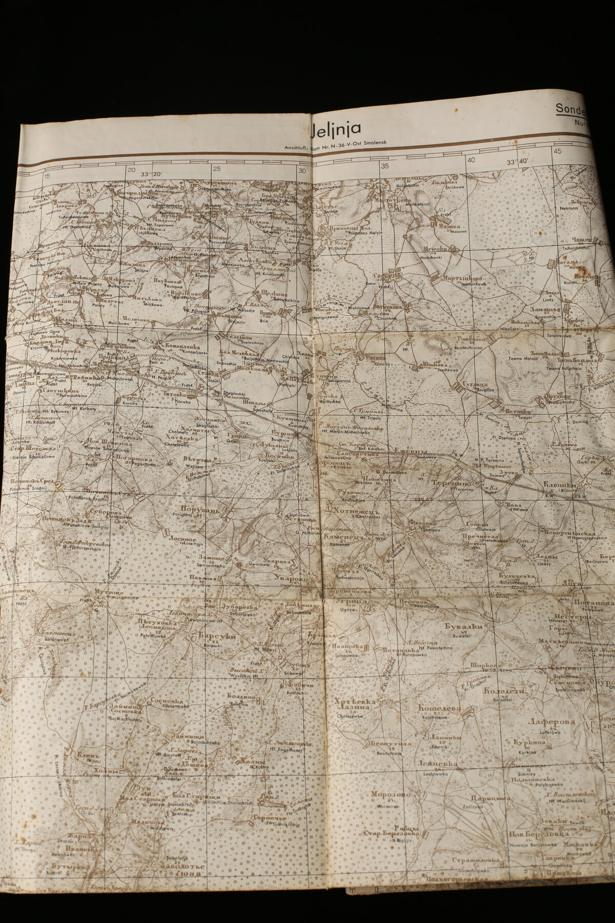 欢庆春节！戎马世界章牌大赏第112期春节大拍  德专场 德国陆军东线作战地图《尤赫诺夫 N-36-47》（莫斯科西南方），双比例军用地图（1:50,000 + 1:100,000），第4版（1942年7月），依据俄国原始测绘资料印制。巨巨巨巨大