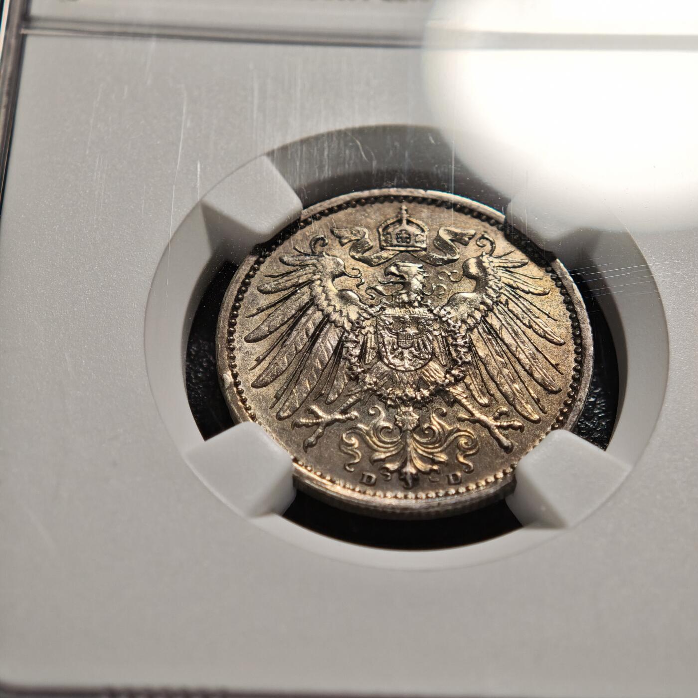 【德藏】世界币章拍卖第165期（拍品征集中~欢迎藏友联系） 1910年 德国威廉二世D版1马克银币 NGC MS61