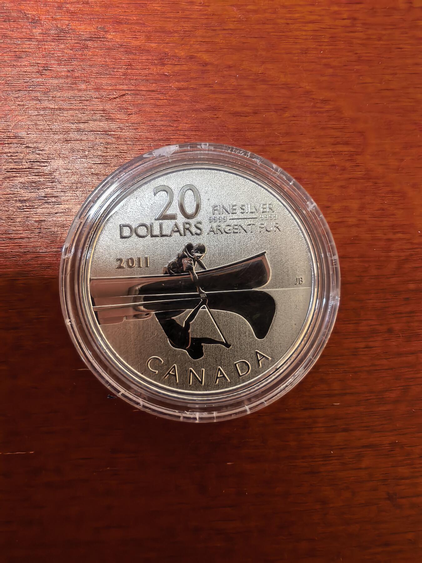 长老汇蛇年精选第九十九场拍卖 获奖币！2011加拿大独木舟20加元银样币，卡装