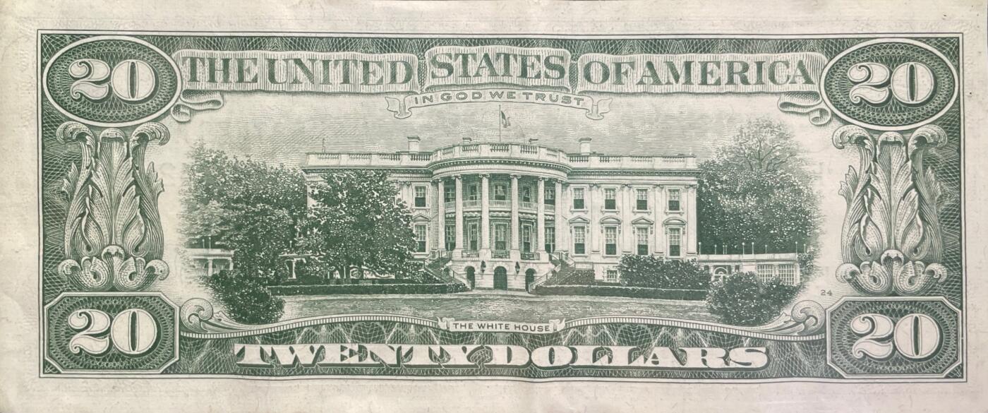 回流0207 少！1963A版美国20美元联邦储备券 旧金山联邦储备银行发行 安德鲁·杰克逊/白宫