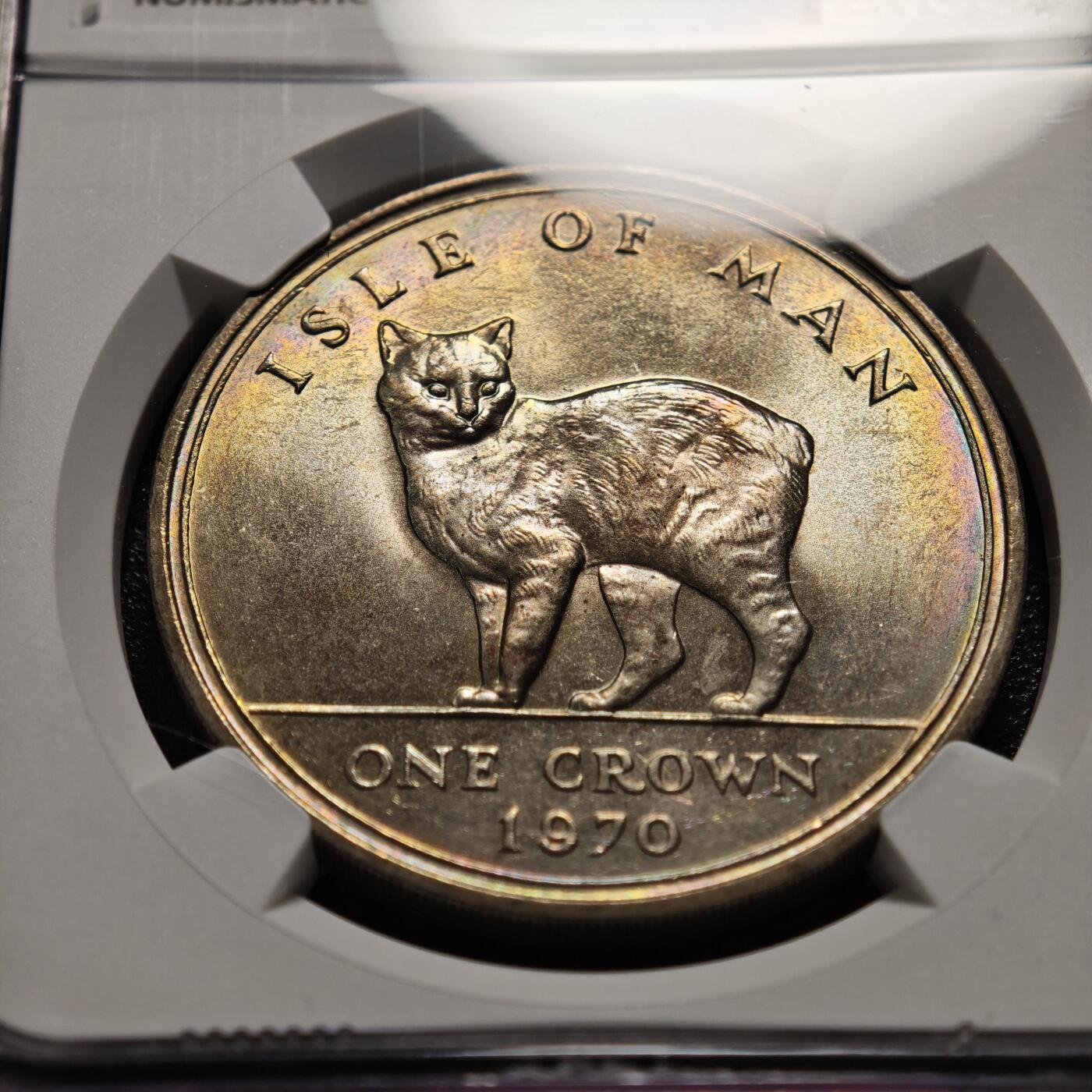 【德藏】世界币章拍卖第165期（拍品征集中~欢迎藏友联系） 1970年 马恩岛猫系列1克朗纪念镍币 NGC MS65