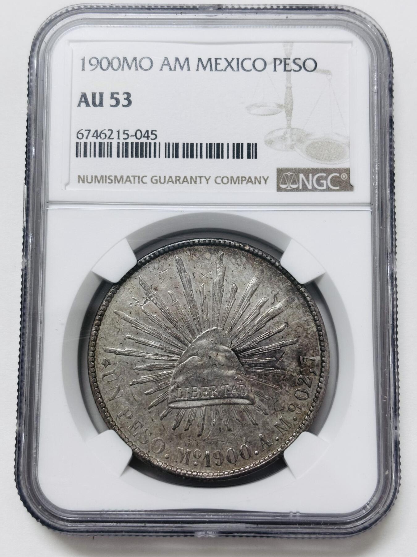 【金马踏春，泉马奔腾】2026 年新年贺岁场，（定于年初五接财神截拍）祝各位老板马到成功，马上有钱，愿岁岁平安喜乐顺遂 NGC AU53 分 1901 年墨西哥鹰洋银元 原底光好，带点紫罗兰彩