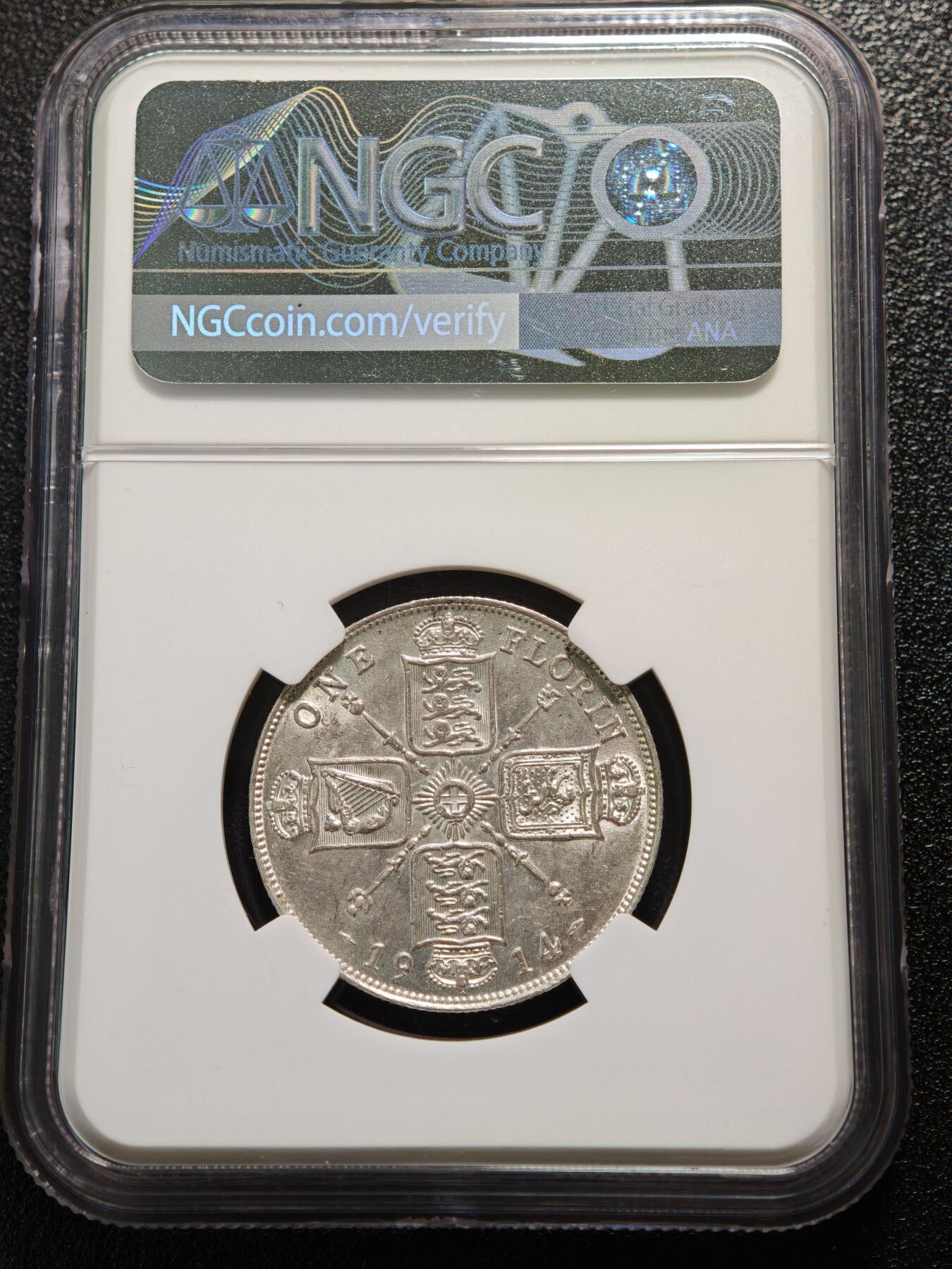 【德藏】世界币章拍卖第165期（拍品征集中~欢迎藏友联系） 1914年 英国乔治五世1弗洛林银币 NGC AU58