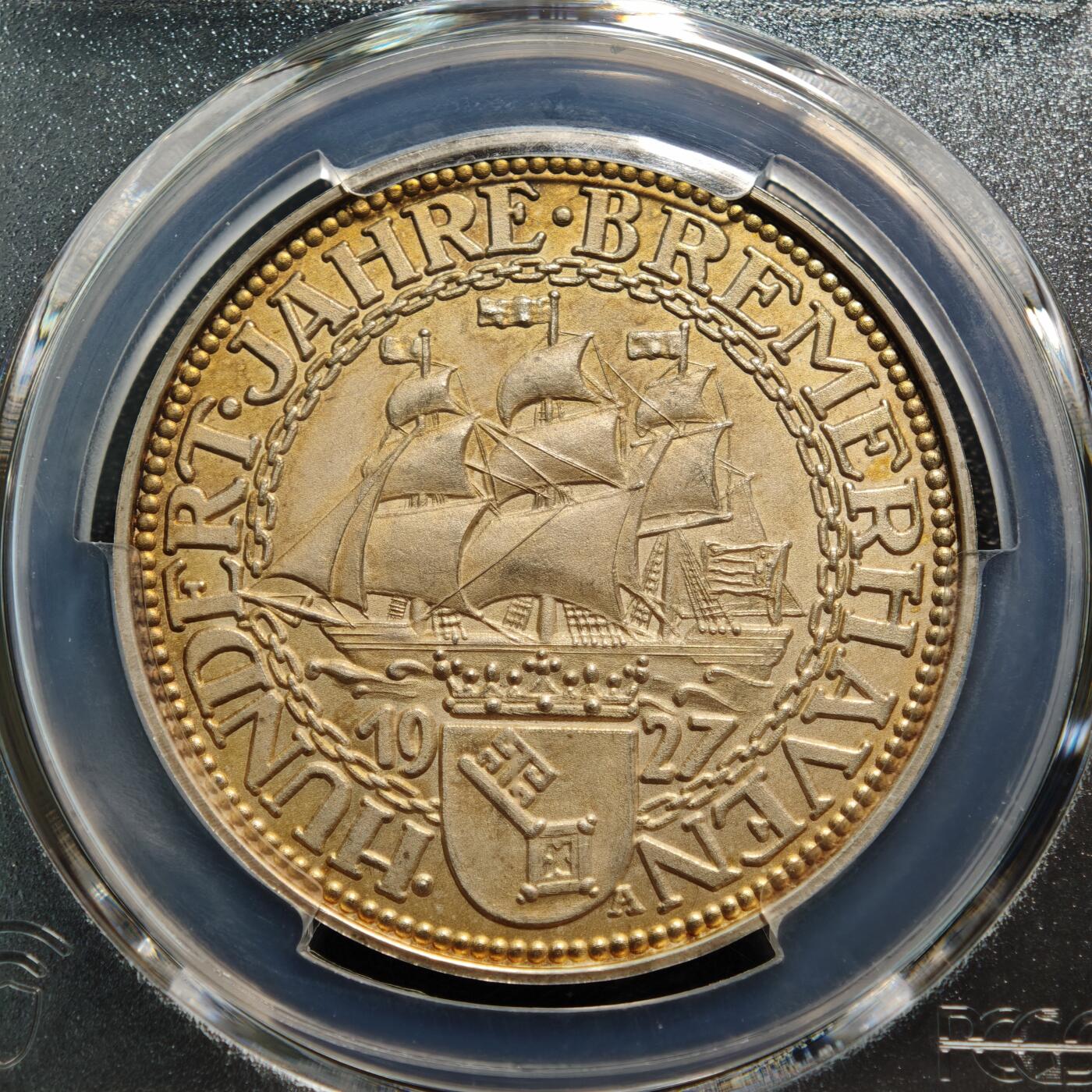 【德藏】世界币章拍卖第165期（拍品征集中~欢迎藏友联系） 1977年 德国纪念不莱梅港成立150周年纪念