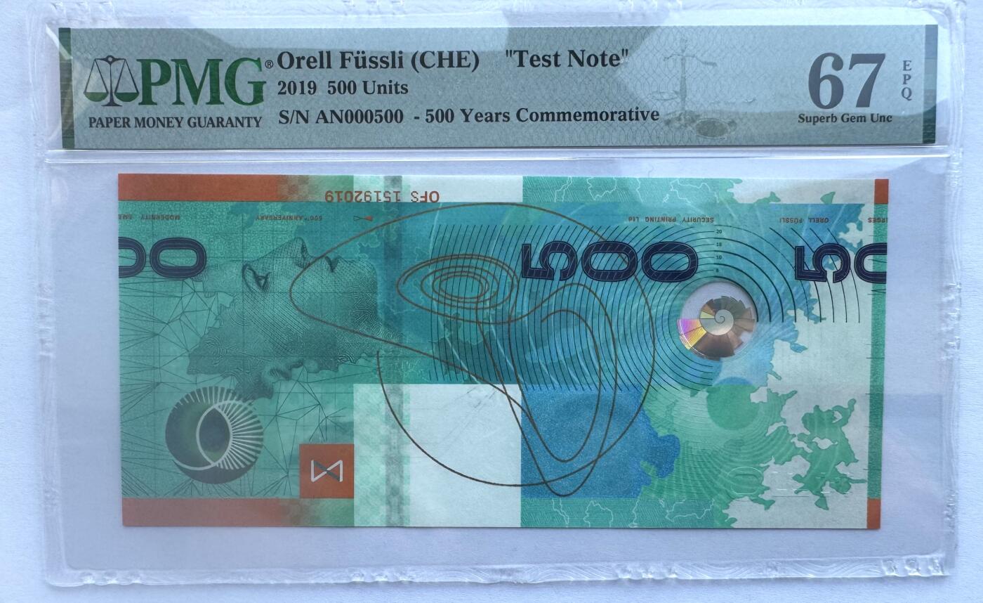 2026第3场（总第230期）：精品测试钞、外钞综合场 瑞士OFS “成立500周年”纪念版塑料透视窗口测试钞～纸基（PMG67）