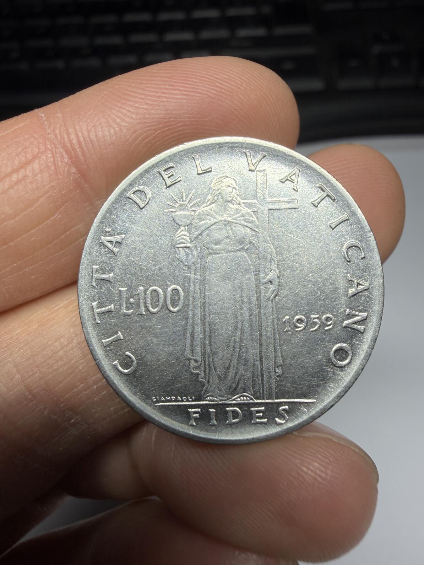 2025年集古藏今外币拍卖第二期-第6场—（总第306拍），可以寄存60天，满160元包邮。 1959年梵蒂冈100里拉