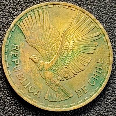 泉币菌-第188场- 迎 情人节专场 本场拍品多 请提前出价（本周五和之前拍的 2月14日发货） - 展翅秃鹫 智利10分黄铜币 1964年 27.17毫米 8.1克