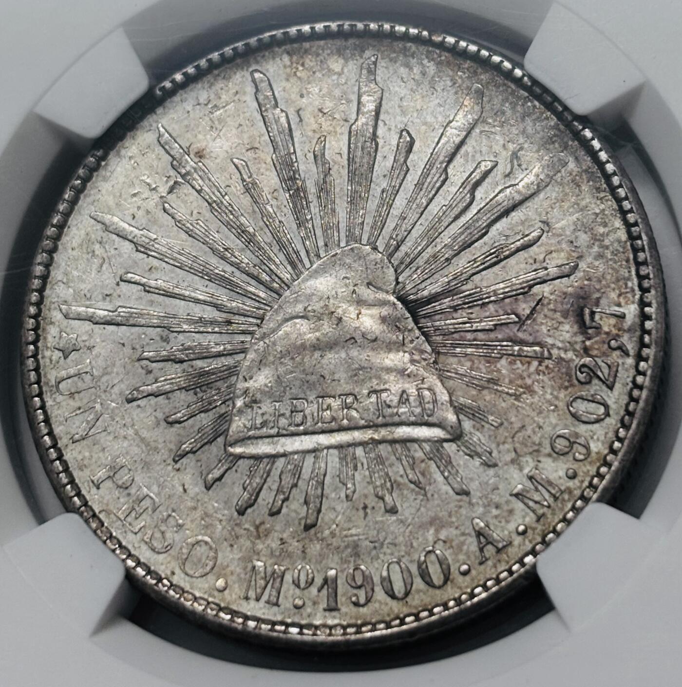 【金马踏春，泉马奔腾】2026 年新年贺岁场，（定于年初五接财神截拍）祝各位老板马到成功，马上有钱，愿岁岁平安喜乐顺遂 NGC AU53 分 1901 年墨西哥鹰洋银元 原底光好，带点紫罗兰彩