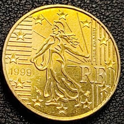 泉币菌-第186场- 小年快乐 精品福利场（本周五和之前的 2月14日发货） - 欧元 法国1999年10欧分铜币 玛丽安娜 欧盟地图 19.75MM