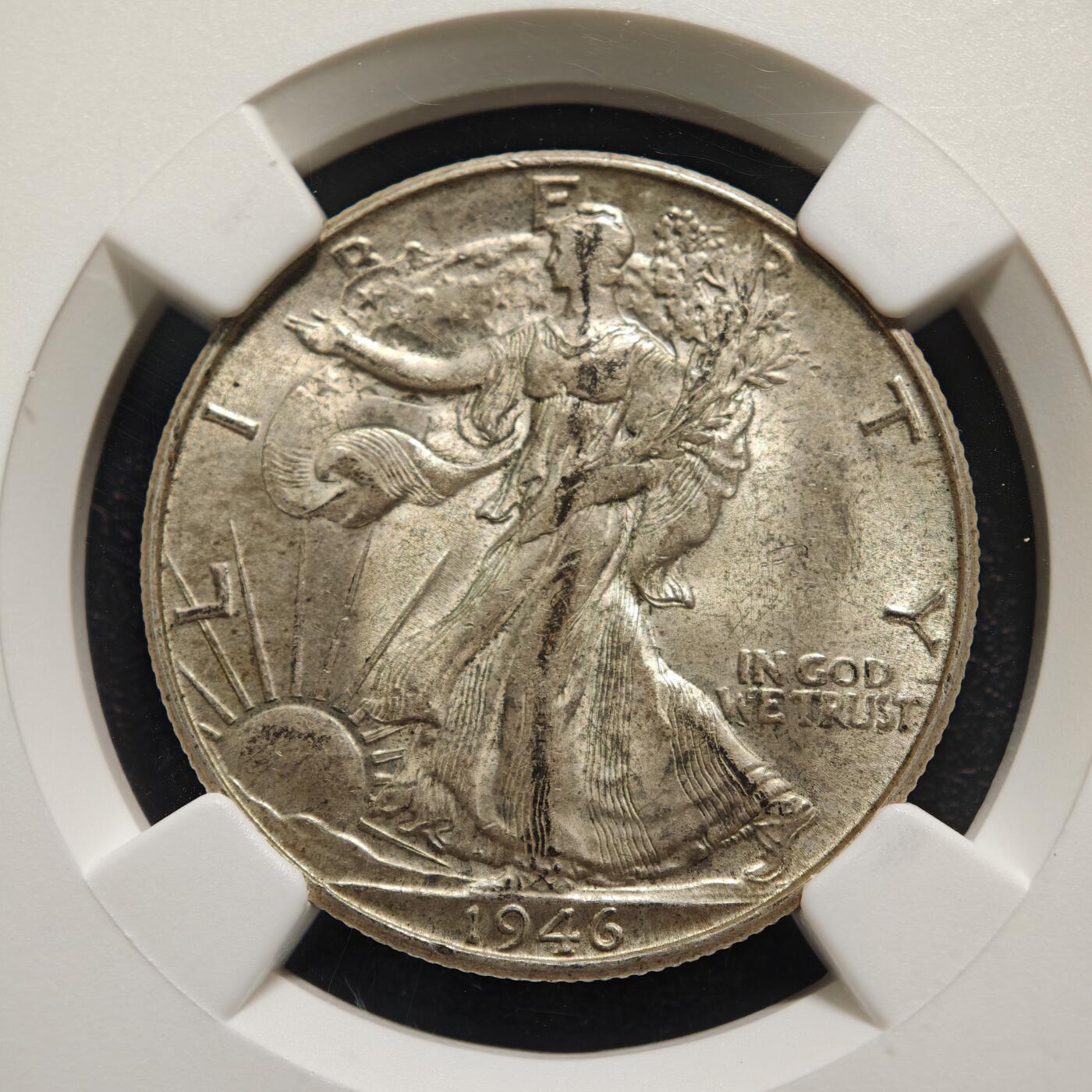 【德藏】世界币章拍卖第165期（拍品征集中~欢迎藏友联系） 1946年 美国行走女神S版50美分银币 NGC MS62