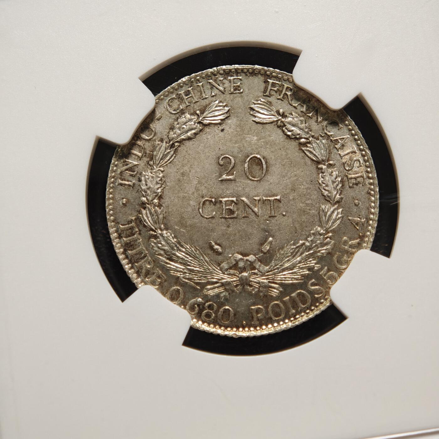 【德藏】世界币章拍卖第165期（拍品征集中~欢迎藏友联系） 1937年 法属印度支那坐洋20分银币 NGC MS63