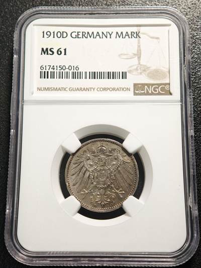 【德藏】世界币章拍卖第165期（拍品征集中~欢迎藏友联系） - 1910年 德国威廉二世D版1马克银币 NGC MS61