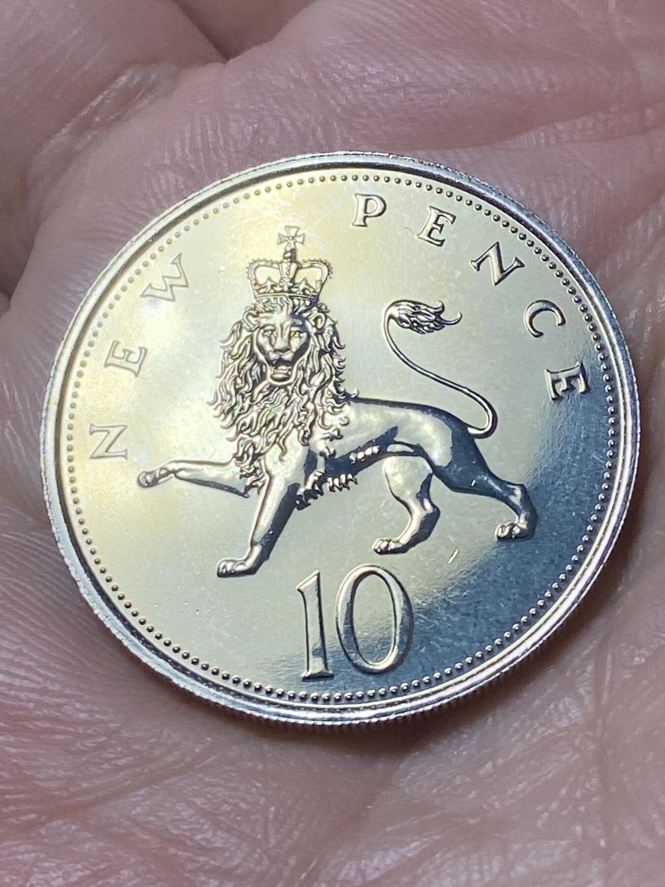 2026年第二十二场(总第一百九十一场）外国好品散币场(免佣金) Proof精制币–英国🇬🇧1974年10新便士(伊丽莎白二世中年花冠，十进制第一版，发行量100000枚)