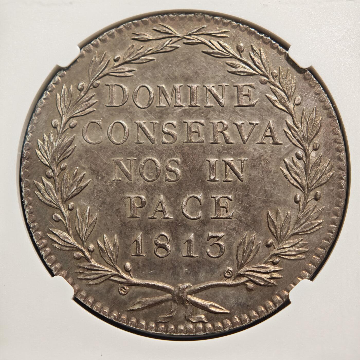 【德藏】世界币章拍卖第165期（拍品征集中~欢迎藏友联系） 1813年 瑞士苏黎世40巴增大银币 NGC UNC