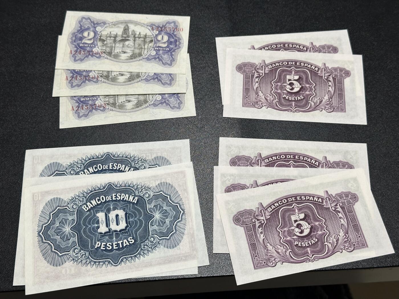 《外钞收藏家》第六百一十期（新年假期场/年后快递恢复正常再发货）（长期征集拍品、欢迎藏友们联系合作） 西班牙小面额2、5、10比塞塔 11张一起 全新