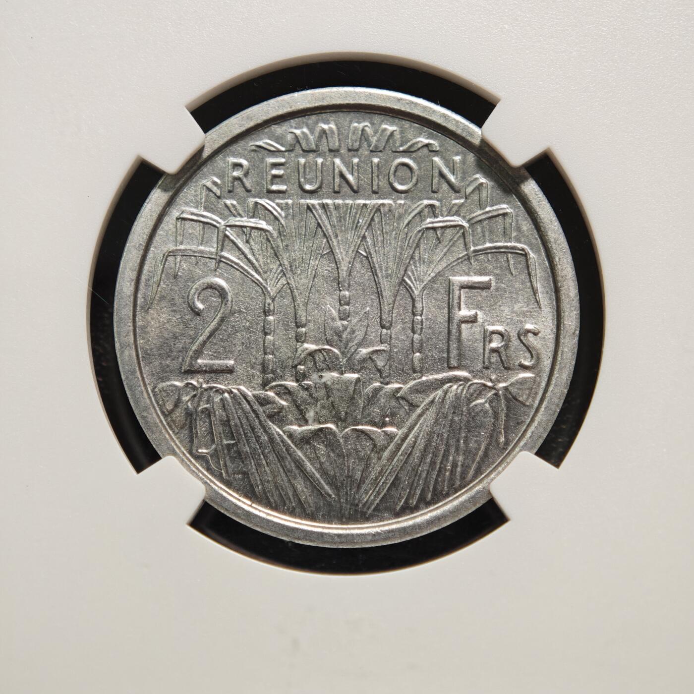 【德藏】世界币章拍卖第165期（拍品征集中~欢迎藏友联系） 1948年 法属留尼旺2法郎铝币 NGC MS65