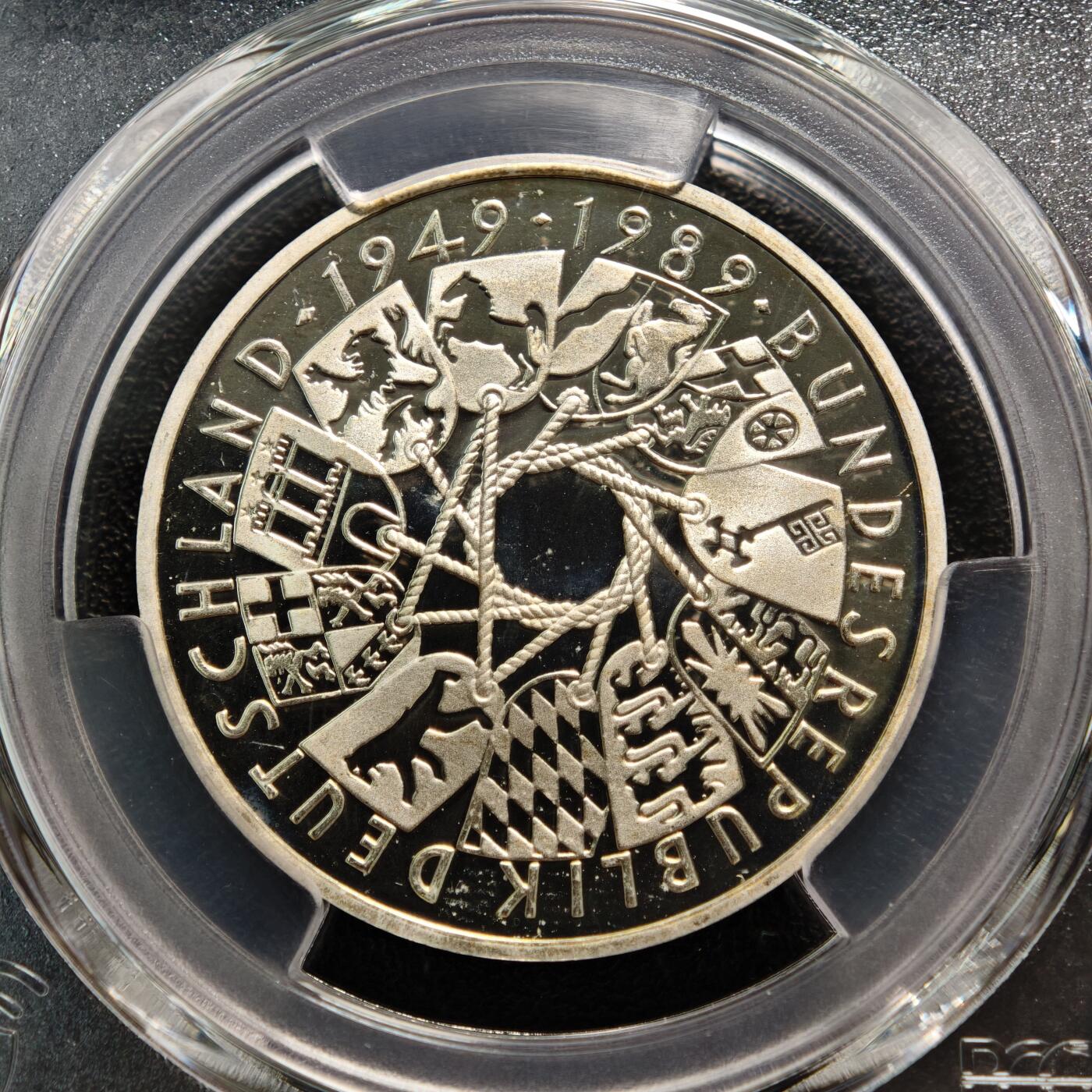 【德藏】世界币章拍卖第165期（拍品征集中~欢迎藏友联系） 1989年 德国德意志联邦共和国成立40周年10马克精制纪念银币 PCGS PR68DCAM