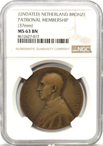 博洋堂蛇年收官专场暨第161期（全场包邮） - NGC MS63BN 荷兰爱国会员纪念铜章，37mm