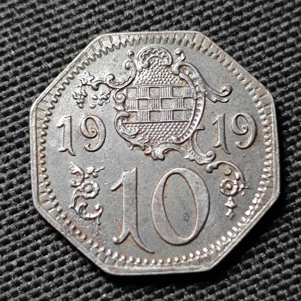 KK钱币收藏小铺  第397期 百期特怕（四拍之一） 2月预留时间 周末发货 1919 德紧哈姆市 10芬尼铁币 