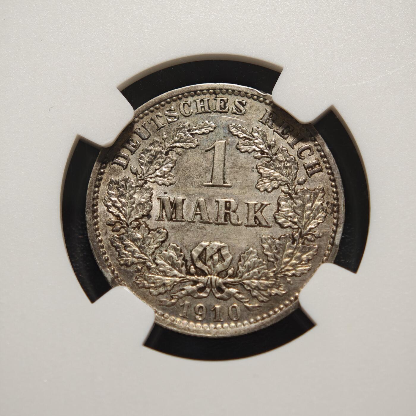 【德藏】世界币章拍卖第165期（拍品征集中~欢迎藏友联系） 1910年 德国威廉二世D版1马克银币 NGC MS61