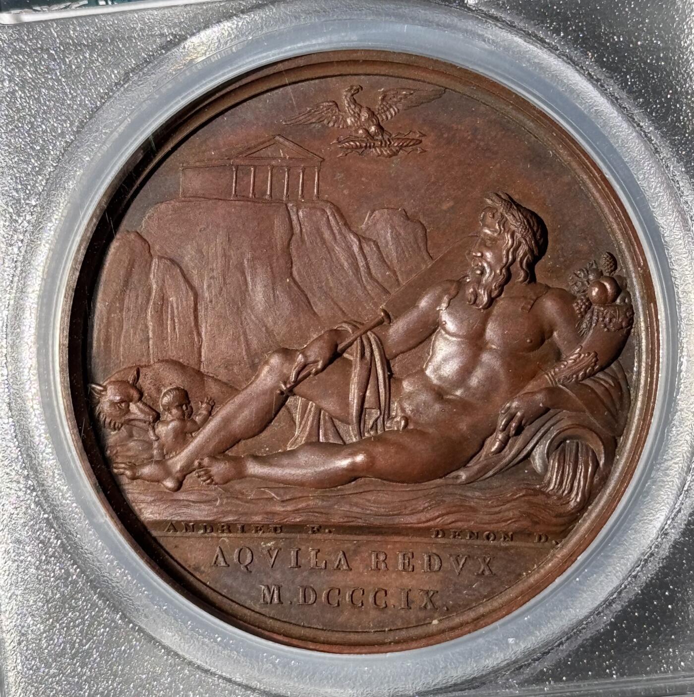 法国1809年拿破仑一世法兰西帝国兼并罗马原铸铜章  