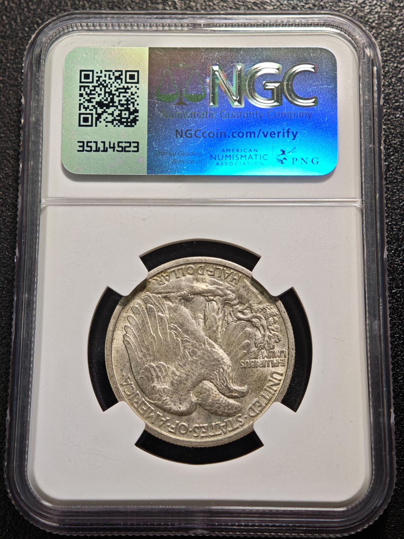 【德藏】世界币章拍卖第165期（拍品征集中~欢迎藏友联系） 1946年 美国行走女神S版50美分银币 NGC MS62